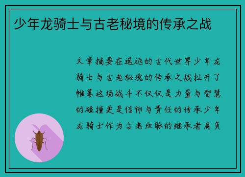 少年龙骑士与古老秘境的传承之战 少年龙骑士与古老秘境的传承之战